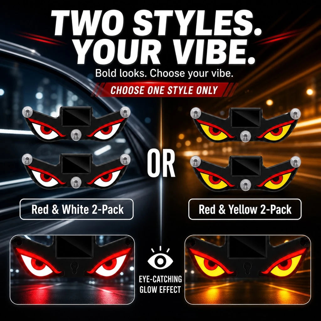 2-Pack Solar LED Car Warning Lights, Devil Eye Rear Window Decorative Lights, Cool Auto Interior Accessories, Flashing Safety Alert Lamp For Cars SUVs Trucks, Y1+Y2/ Y3+Y4 Combo Set, Street Style Car
