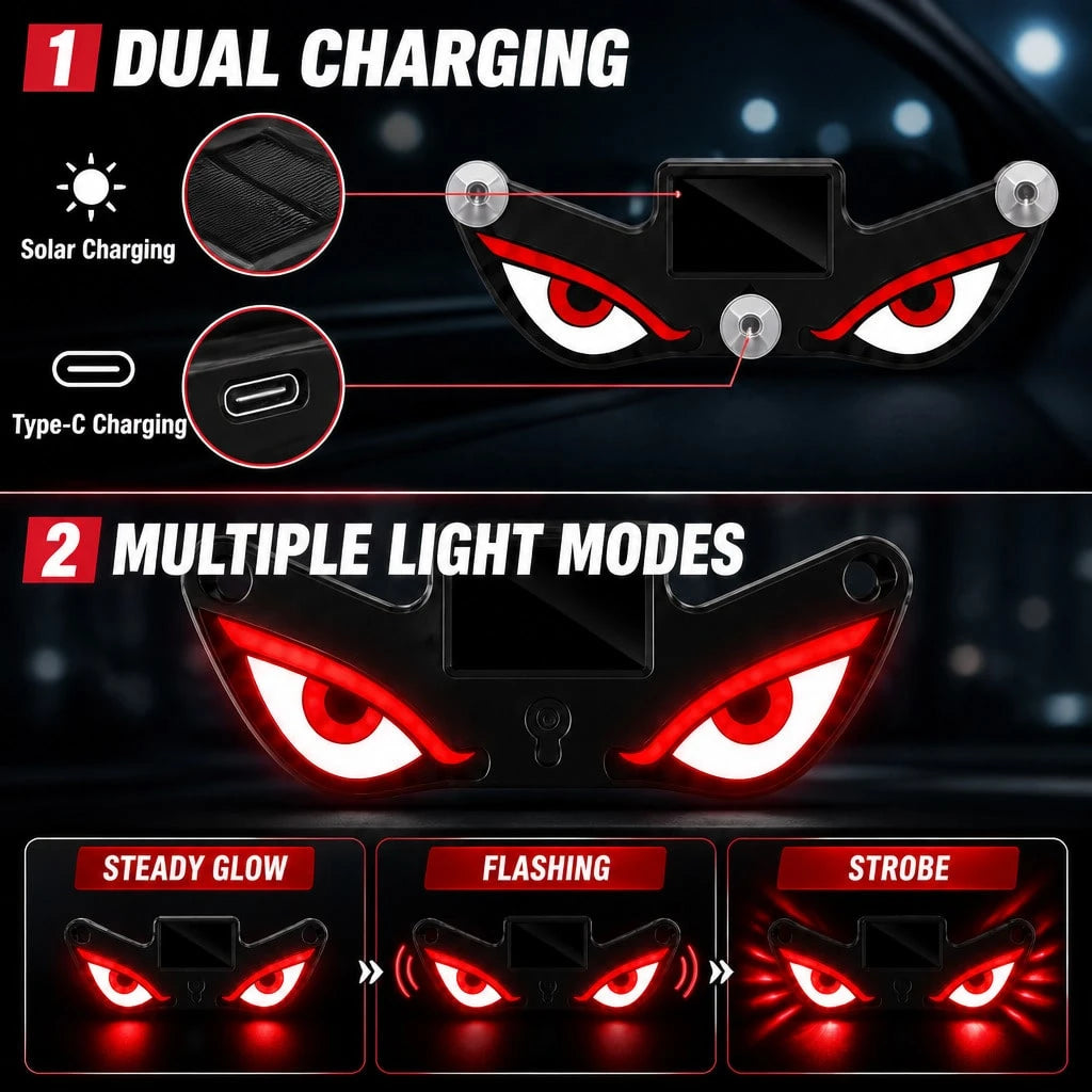 2-Pack Solar LED Car Warning Lights, Devil Eye Rear Window Decorative Lights, Cool Auto Interior Accessories, Flashing Safety Alert Lamp For Cars SUVs Trucks, Y1+Y2/ Y3+Y4 Combo Set, Street Style Car