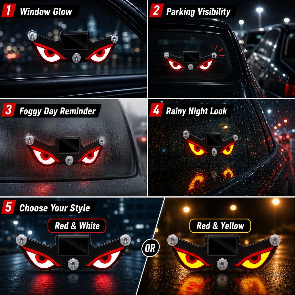2-Pack Solar LED Car Warning Lights, Devil Eye Rear Window Decorative Lights, Cool Auto Interior Accessories, Flashing Safety Alert Lamp For Cars SUVs Trucks, Y1+Y2/ Y3+Y4 Combo Set, Street Style Car