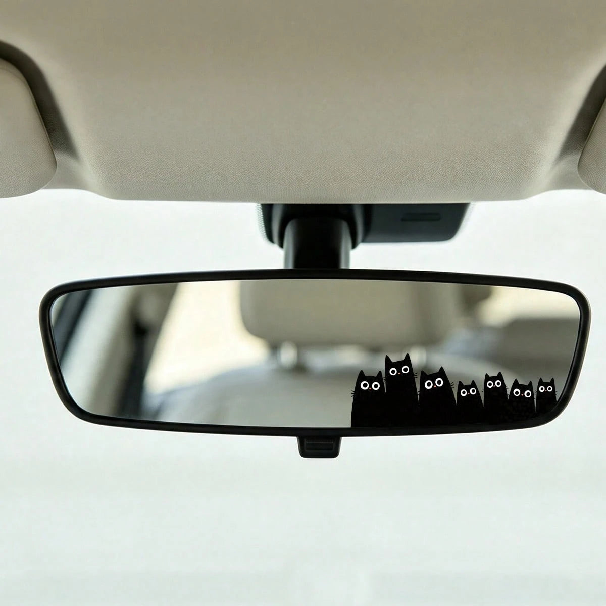 2 PCS Funny Black Cat Squad Car Mirror Decal- Peeking Silhouette Kittens Sticker For Rearview Mirror, Sun Visor, Or Auto Window- Cute Anime (Kitties)