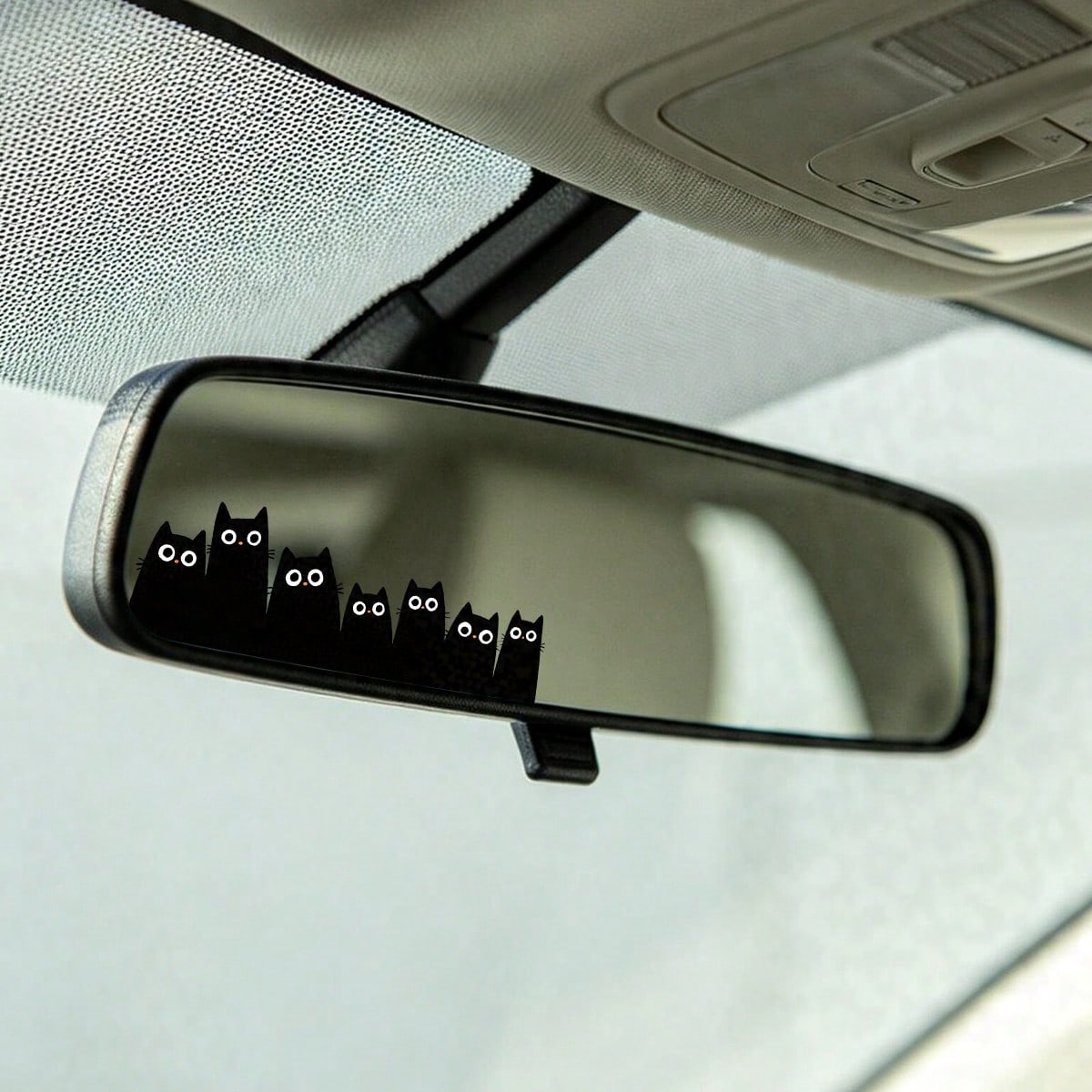 2 PCS Funny Black Cat Squad Car Mirror Decal- Peeking Silhouette Kittens Sticker For Rearview Mirror, Sun Visor, Or Auto Window- Cute Anime (Kitties)