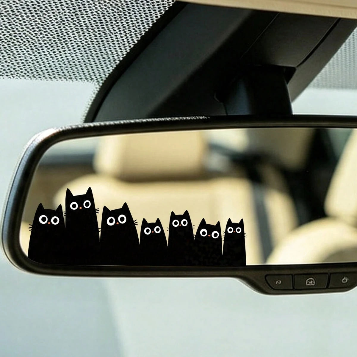 2 PCS Funny Black Cat Squad Car Mirror Decal- Peeking Silhouette Kittens Sticker For Rearview Mirror, Sun Visor, Or Auto Window- Cute Anime (Kitties)