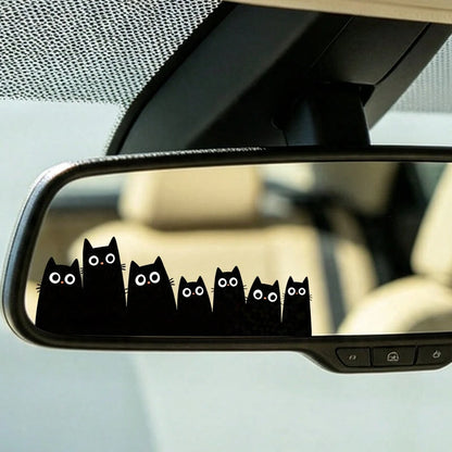 2 PCS Funny Black Cat Squad Car Mirror Decal- Peeking Silhouette Kittens Sticker For Rearview Mirror, Sun Visor, Or Auto Window- Cute Anime (Kitties)