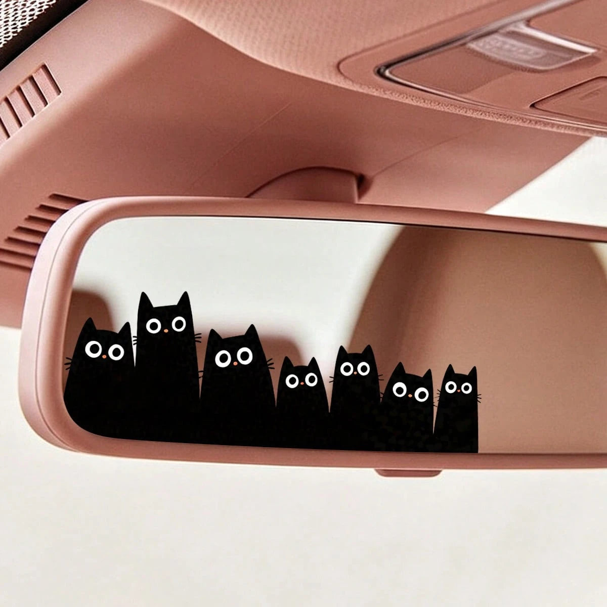 2 PCS Funny Black Cat Squad Car Mirror Decal- Peeking Silhouette Kittens Sticker For Rearview Mirror, Sun Visor, Or Auto Window- Cute Anime (Kitties)