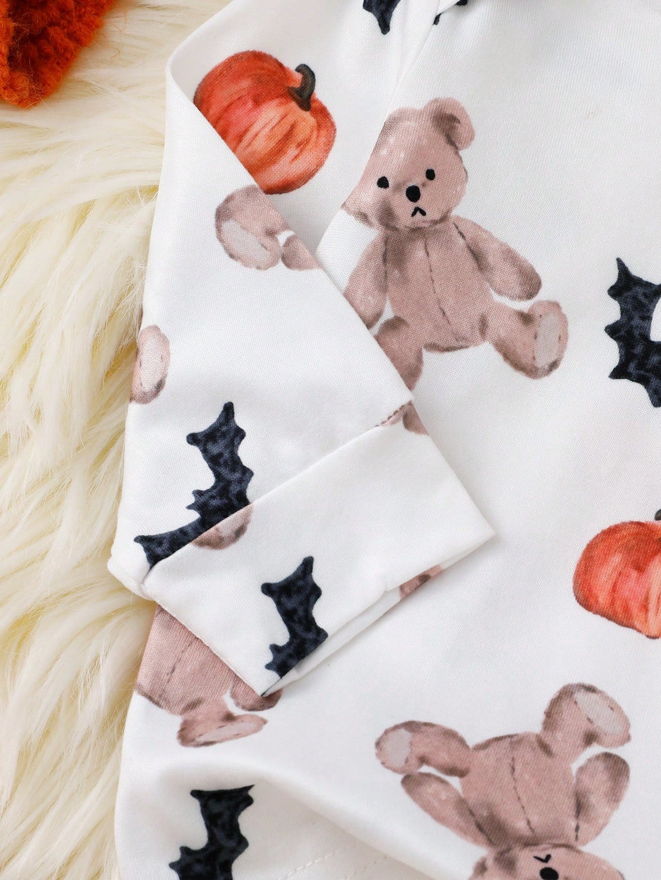 2 Pieces Newborn Long Sleeve Pants Cute Bear Pumpkin All-Over Print, Knitted Comfortable Loungewear, Best Gift For Newborns, Home Wear, Versatile Fashion, Best Choice