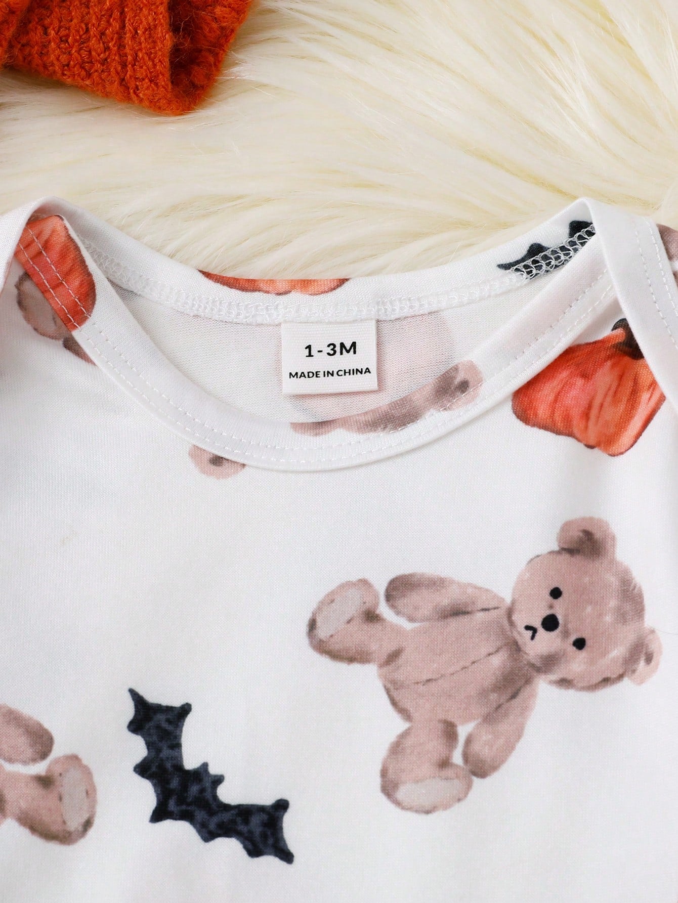 2 Pieces Newborn Long Sleeve Pants Cute Bear Pumpkin All-Over Print, Knitted Comfortable Loungewear, Best Gift For Newborns, Home Wear, Versatile Fashion, Best Choice