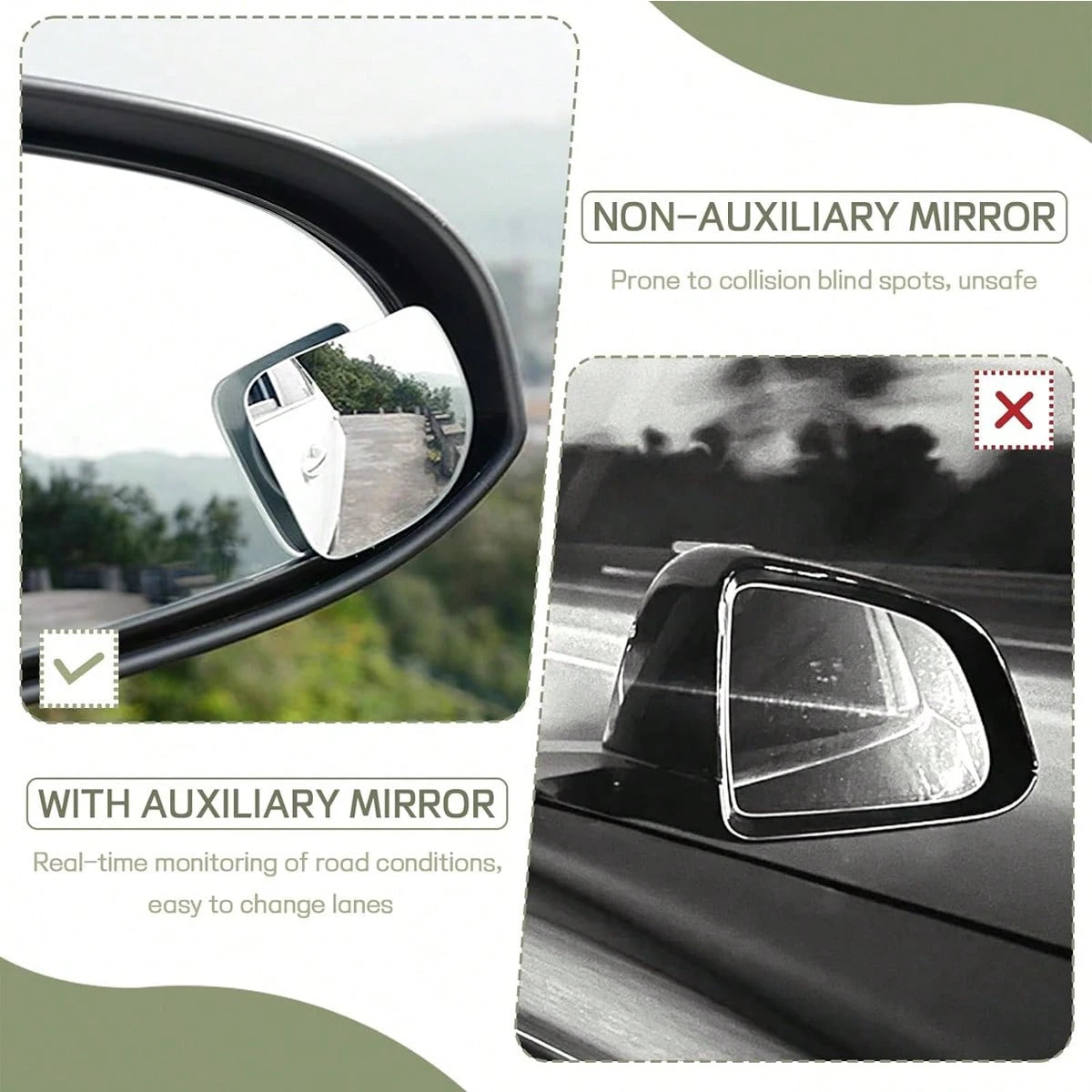 2 Pieces Set Of Universal Triangular Car Side Mirrors, Adjustable Wide-Angle Blind Spot Mirrors, Flat Mirrors For Cars And Motorcycles, Front Position, 360 ° Field Of View, Wide-Angle Rearview Mirrors