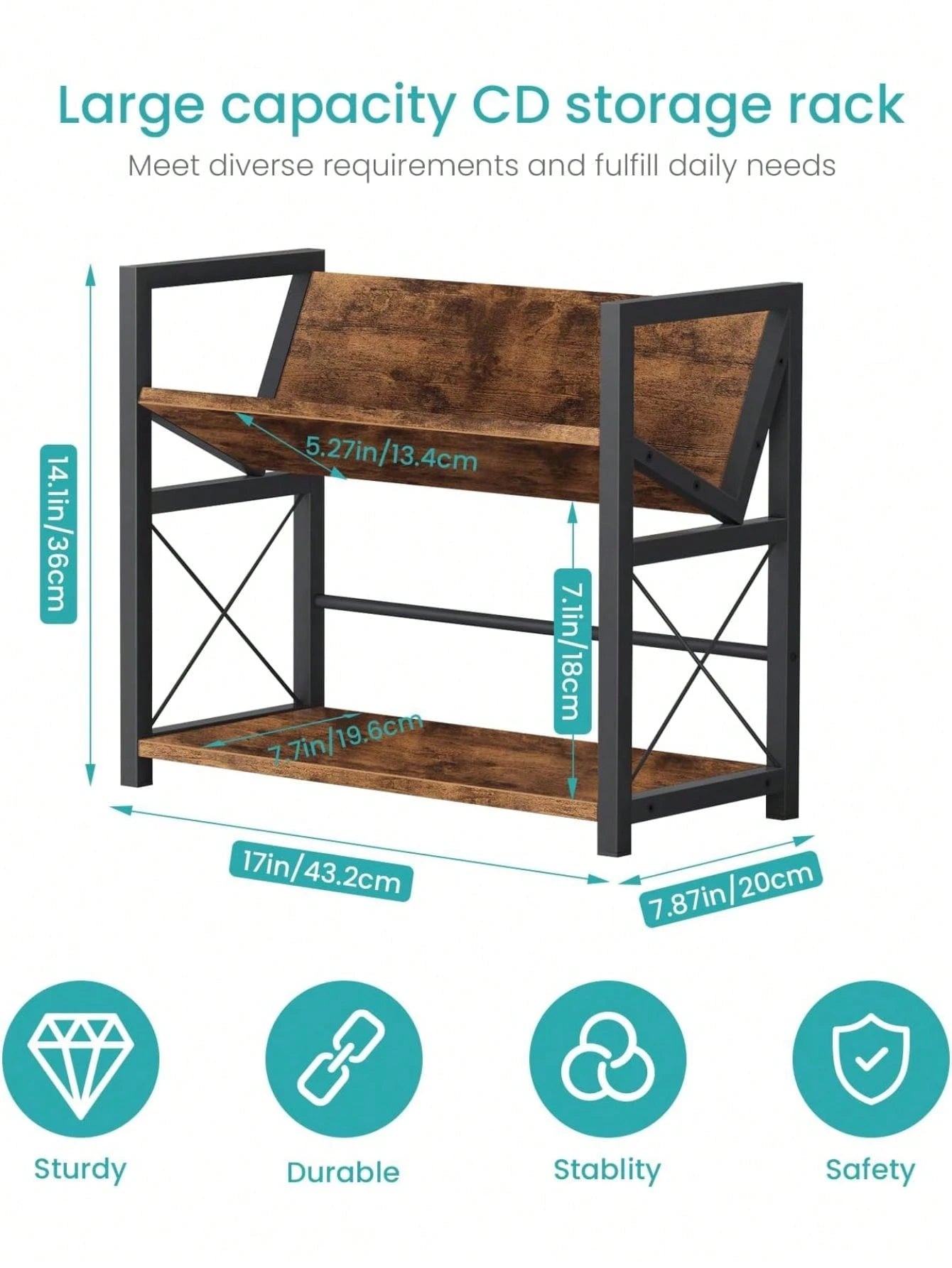 2-Tier CD Holder, Wooden DVD Storage Rack Display, Tilting CD Shelf Holds Up To Standard CDs 80 Cases Or DVDs 56 Cases, Retro Desk DVD Organizer Tower Music Enthusiasts, Rustic Brown