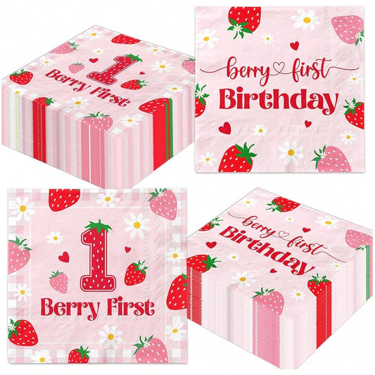 20/40/60Pcs Sweet One Strawberry 1st Birthday Paper Napkins, Disposable Berry Themed Napkins For Baby Shower & First Birthday Party Decorations