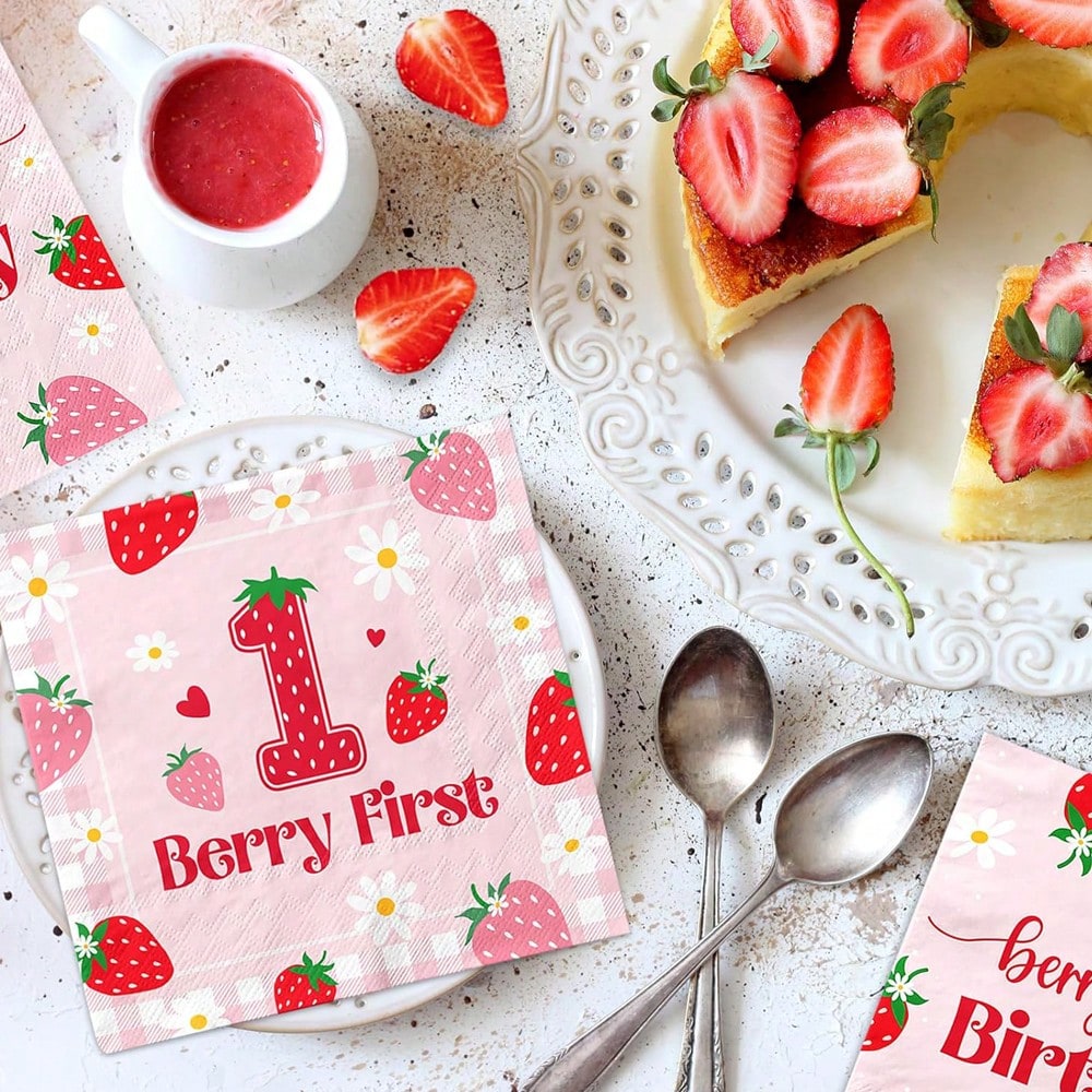 20/40/60Pcs Sweet One Strawberry 1st Birthday Paper Napkins, Disposable Berry Themed Napkins For Baby Shower & First Birthday Party Decorations