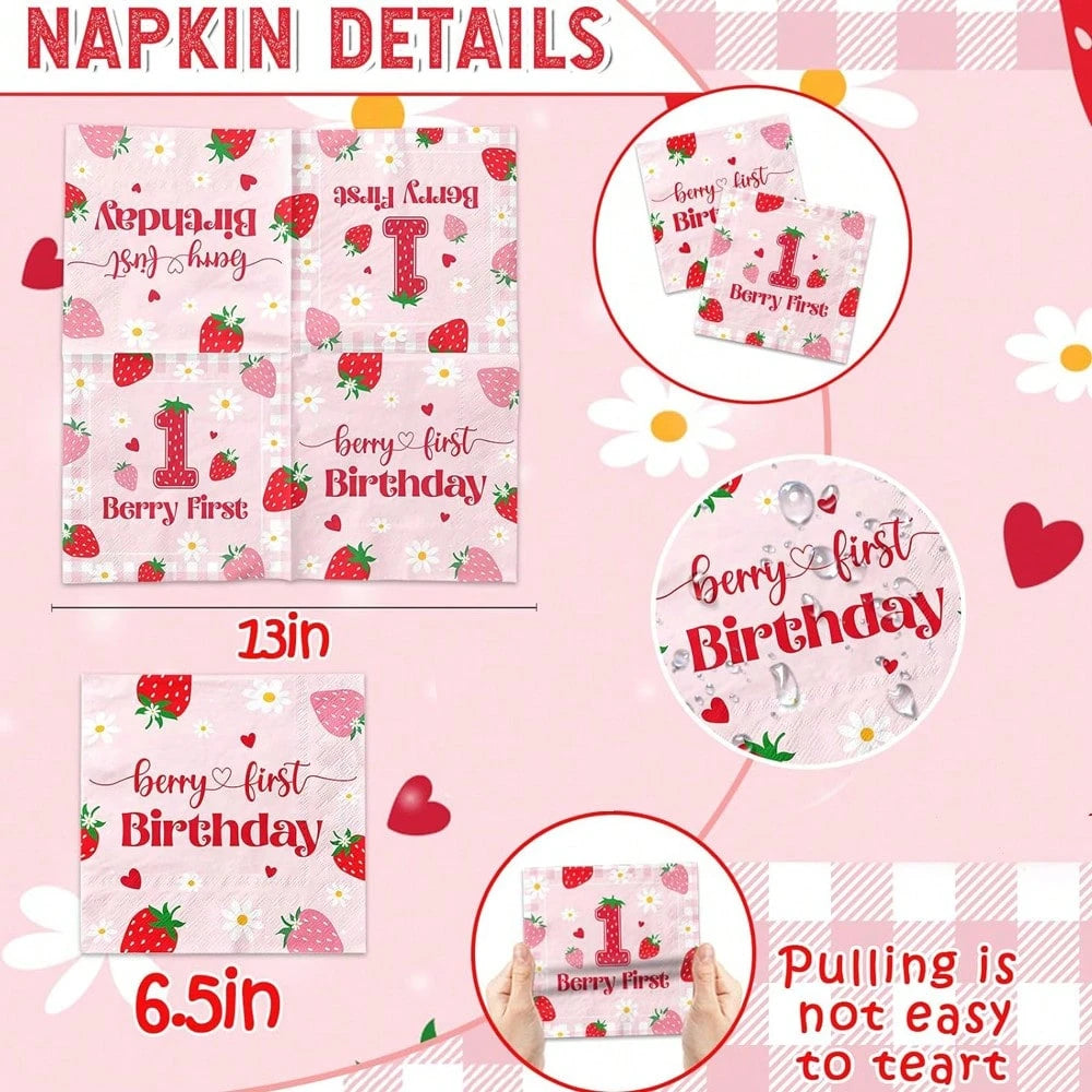 20/40/60Pcs Sweet One Strawberry 1st Birthday Paper Napkins, Disposable Berry Themed Napkins For Baby Shower & First Birthday Party Decorations