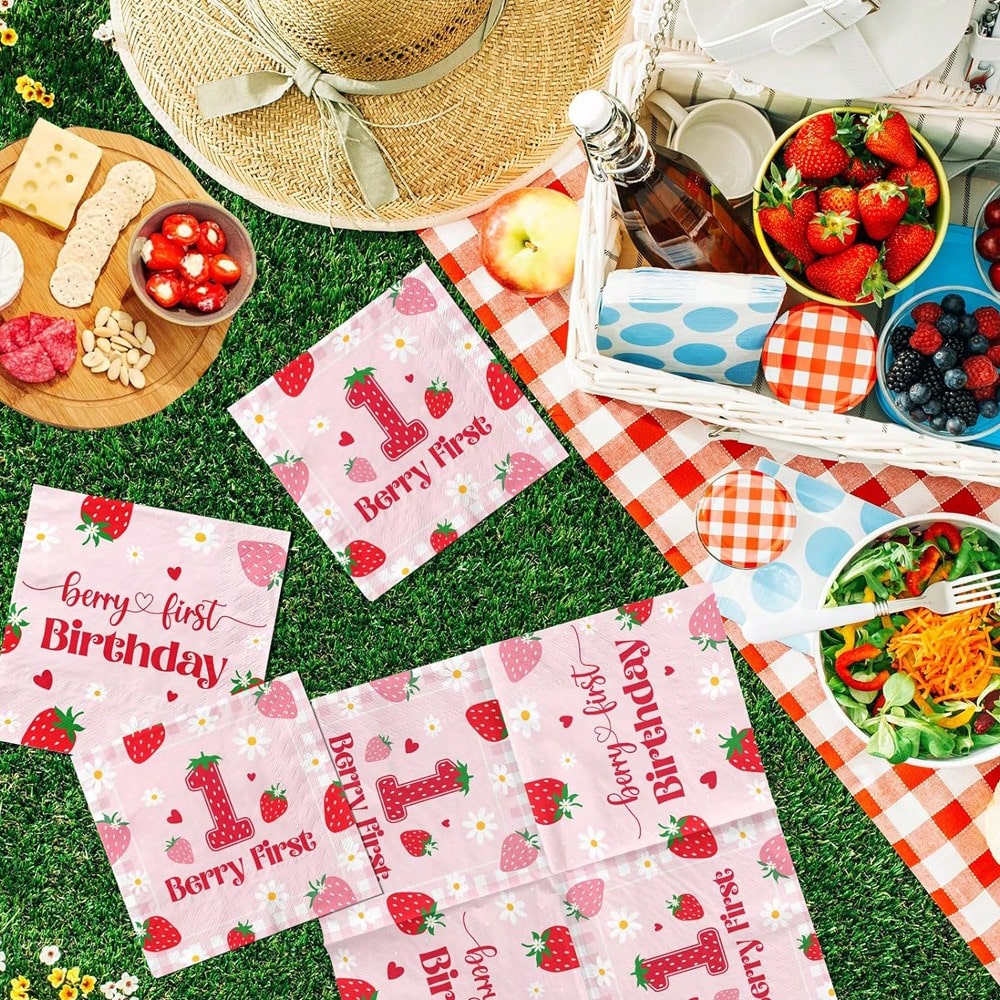 20/40/60Pcs Sweet One Strawberry 1st Birthday Paper Napkins, Disposable Berry Themed Napkins For Baby Shower & First Birthday Party Decorations