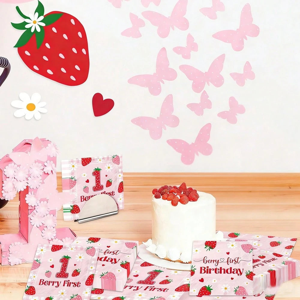 20/40/60Pcs Sweet One Strawberry 1st Birthday Paper Napkins, Disposable Berry Themed Napkins For Baby Shower & First Birthday Party Decorations