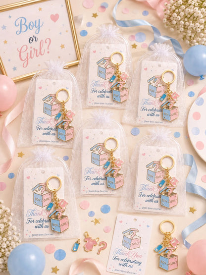 20 Sets Gender Reveal Party Favor Set, Boy/Girl Question Mark Box Baby Theme Keychain With Thank You Card And White Drawstring Gauze Bag, Suitable For Baby Shower, Expectant Mother Gathering, Gender R
