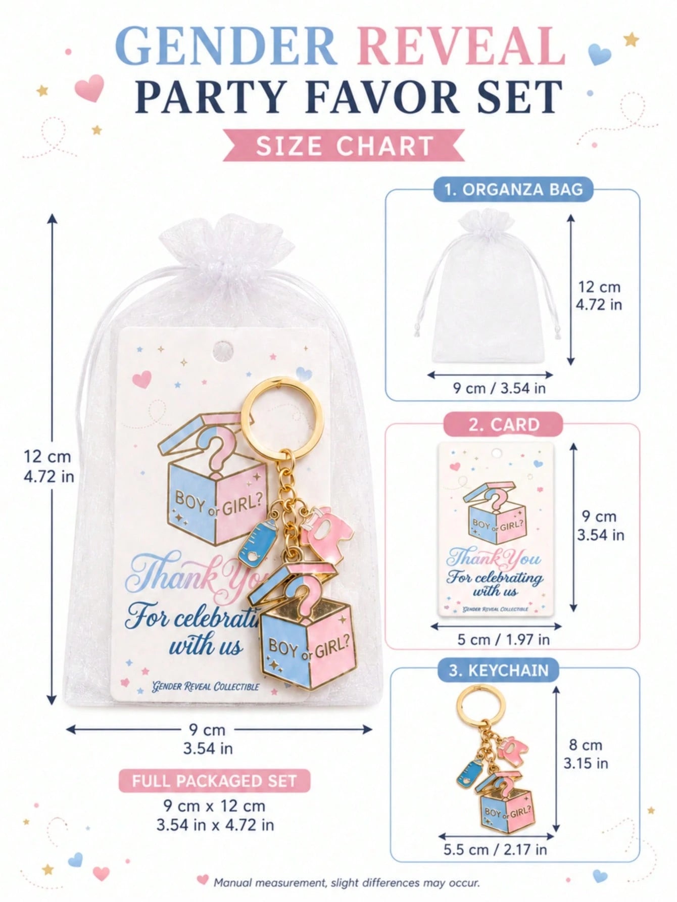 20 Sets Gender Reveal Party Favor Set, Boy/Girl Question Mark Box Baby Theme Keychain With Thank You Card And White Drawstring Gauze Bag, Suitable For Baby Shower, Expectant Mother Gathering, Gender R