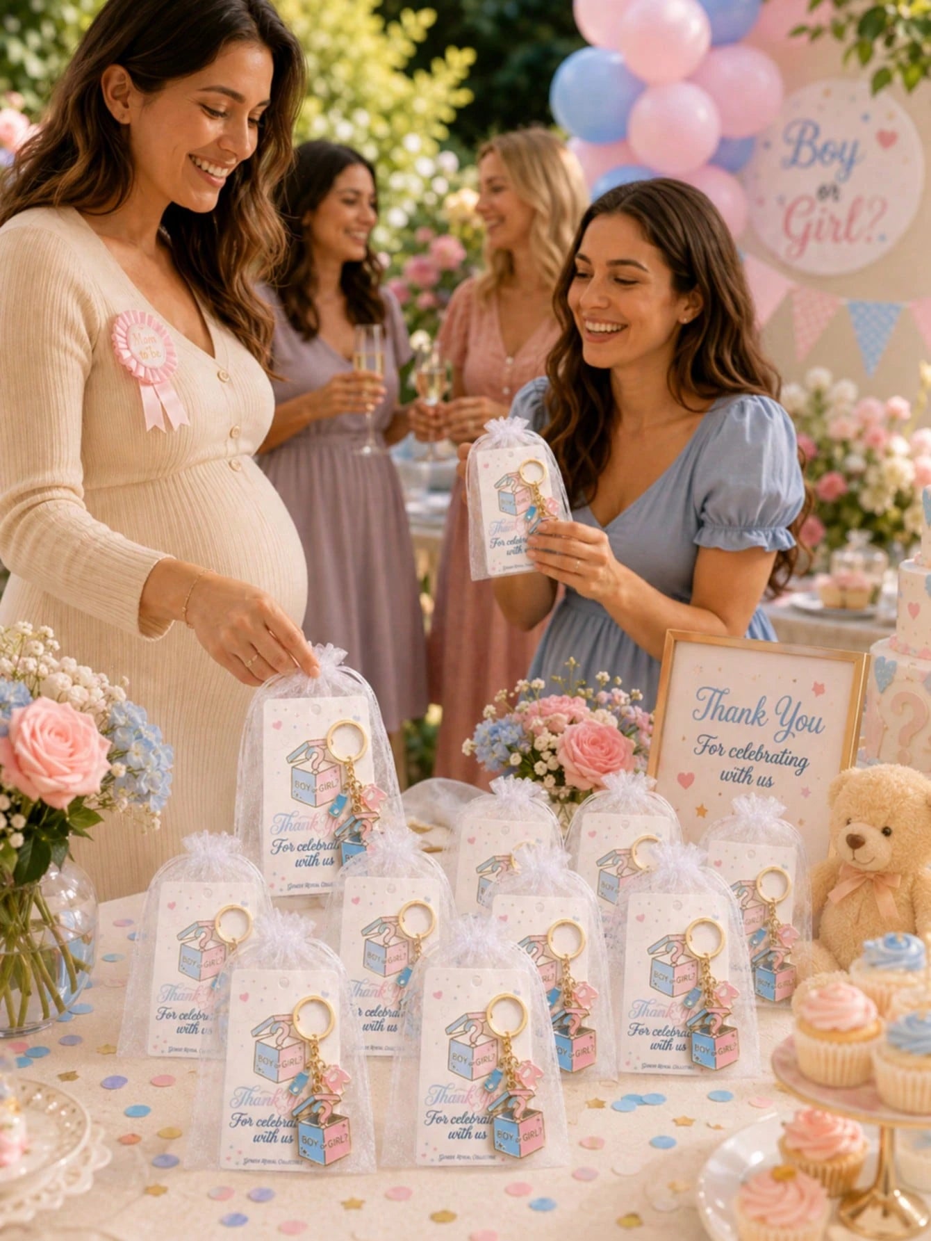 20 Sets Gender Reveal Party Favor Set, Boy/Girl Question Mark Box Baby Theme Keychain With Thank You Card And White Drawstring Gauze Bag, Suitable For Baby Shower, Expectant Mother Gathering, Gender R