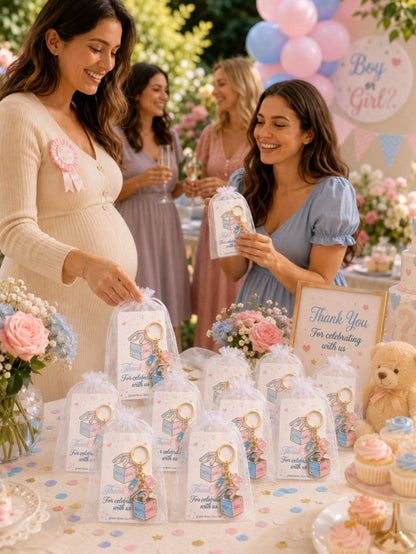 20 Sets Gender Reveal Party Favor Set, Boy/Girl Question Mark Box Baby Theme Keychain With Thank You Card And White Drawstring Gauze Bag, Suitable For Baby Shower, Expectant Mother Gathering, Gender R
