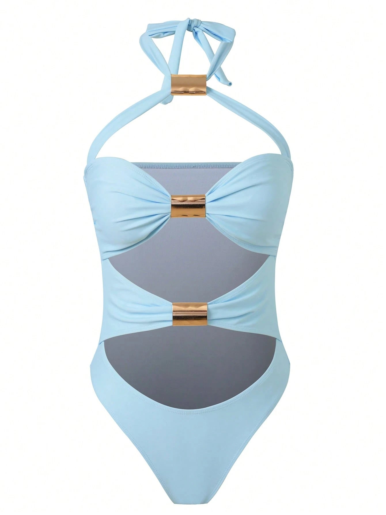 2026 European And American Cross-Border Hot Selling Solid Color Hollow Sexy Halter Tie Swimwear With Mesh Sheer Fabric, Slimming Two-Piece Swimwear Bikini For Beach & Spa Vacation Summer