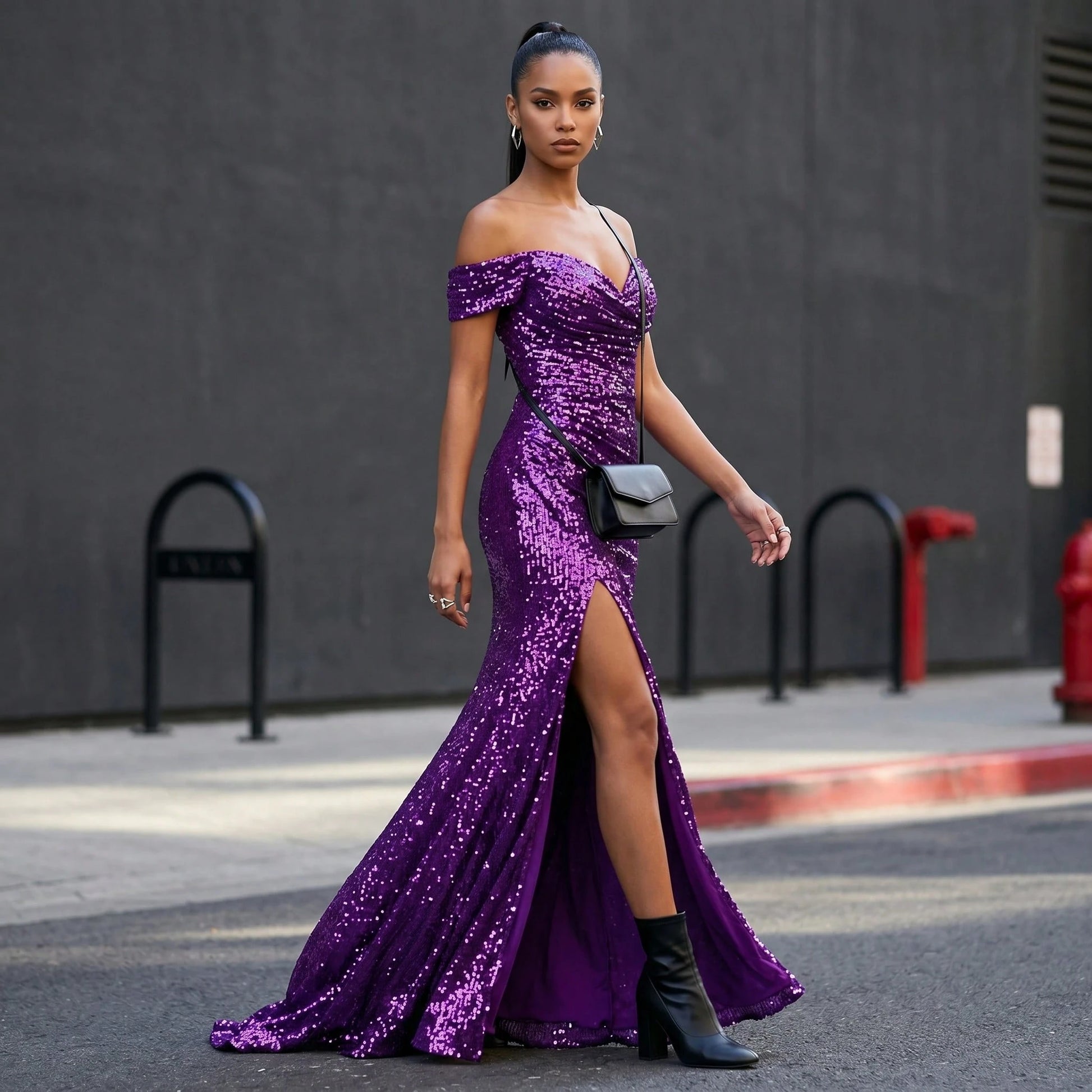 2026 European And American New Style Party Sequin Off-Shoulder Slit Dress INS Casual Fashion Dress For Women