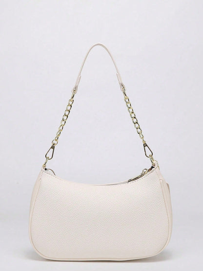 2026 New Classic Wild Letter Pattern Decor Design Solid Color PU Leather Shoulder Bag Moon Bag, Suitable For Shopping, Can Be Worn Crossbody