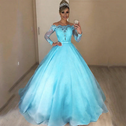 2026 New European And American Off-Shoulder V-Neck Slim-Fit Fashion Lace Trim Skirt With Puffy Train Wedding Dress