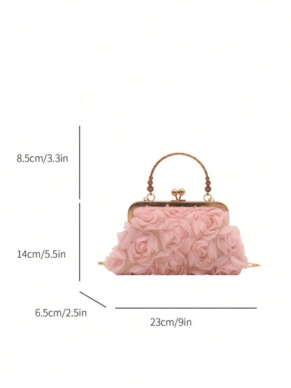 2026 New Floral Chain Clutch Bag, Fashion Women Party Purse,Handbag,Shoulder Bag, Cross-Body Bag, Solid Color [Floral Pattern Randomly Placed]