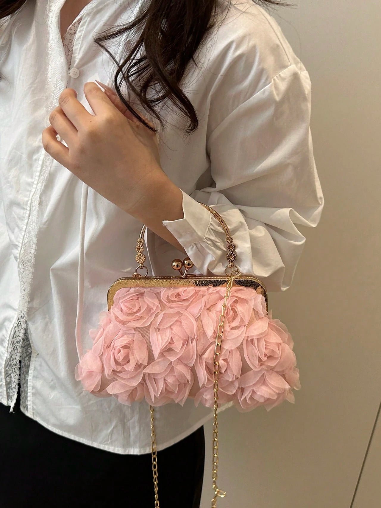 2026 New Floral Chain Clutch Bag, Fashion Women Party Purse,Handbag,Shoulder Bag, Cross-Body Bag, Solid Color [Floral Pattern Randomly Placed]