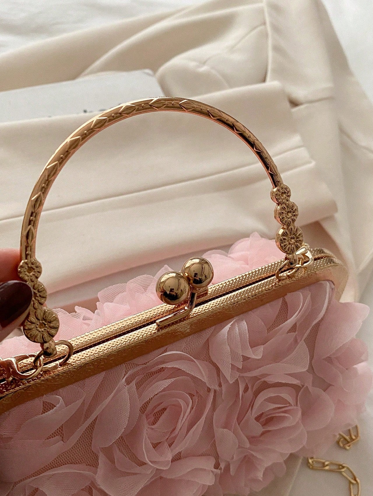 2026 New Floral Chain Clutch Bag, Fashion Women Party Purse,Handbag,Shoulder Bag, Cross-Body Bag, Solid Color [Floral Pattern Randomly Placed]