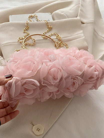 2026 New Floral Chain Clutch Bag, Fashion Women Party Purse,Handbag,Shoulder Bag, Cross-Body Bag, Solid Color [Floral Pattern Randomly Placed]