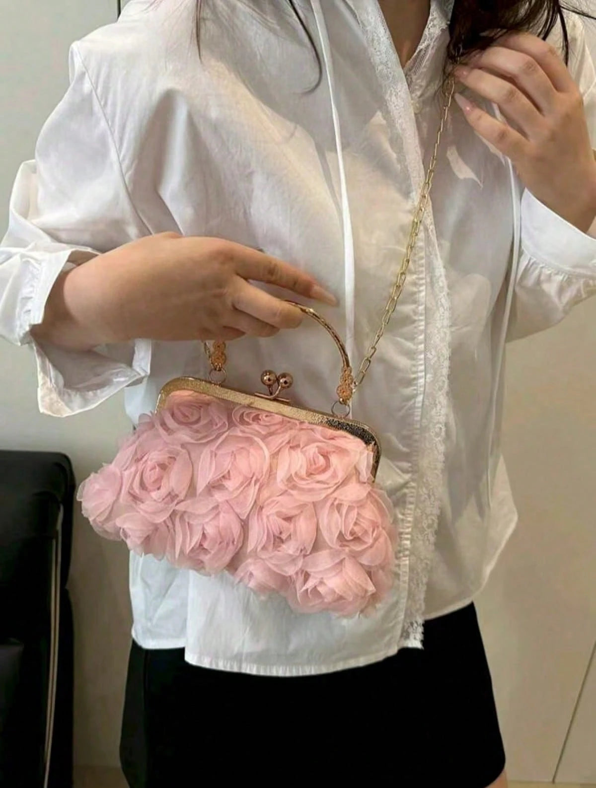 2026 New Floral Chain Clutch Bag, Fashion Women Party Purse,Handbag,Shoulder Bag, Cross-Body Bag, Solid Color [Floral Pattern Randomly Placed]