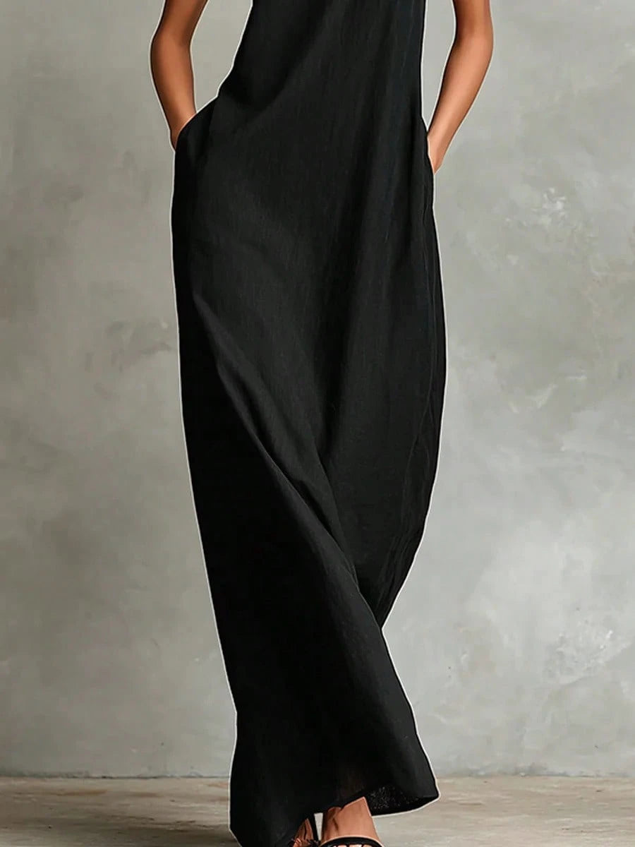 2026 New Linen High Collar Sleeveless Long Dress, Loose And Simple Casual Style, High-Quality Texture, Runway Show Style