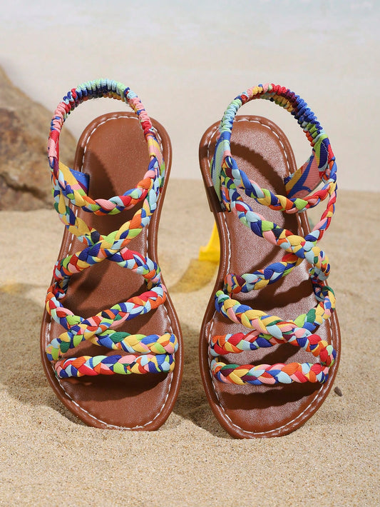 2026 New Princess Style Children's Sandals, Girls Summer Floral Print Flat Soft Bottom Toddler Shoes, Big Kid Plus Size, Birthday Gift, Back To School