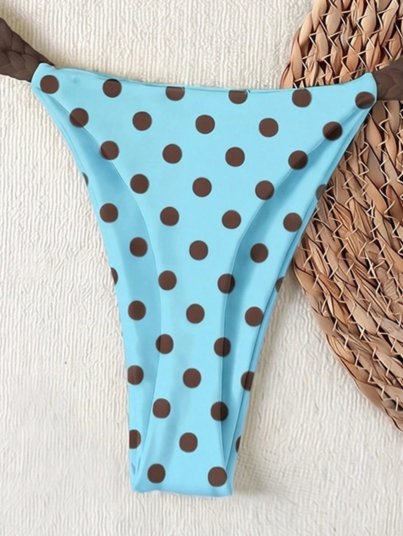 2026 Spring/Summer Women's Fresh Blue Base Brown Dot Woven Cami Bikini Swimsuit, Sexy Beach Vacation Two Pieces Swimwear