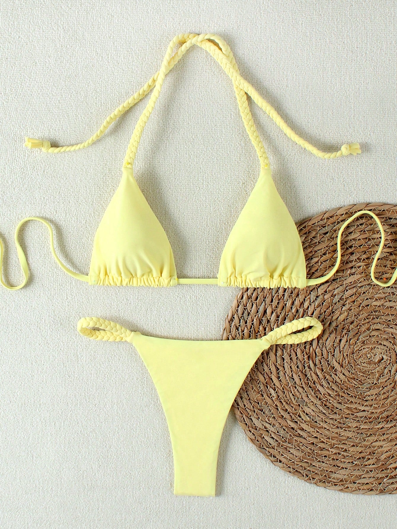 2026 Spring/Summer Women's Fresh Blue Base Brown Dot Woven Cami Bikini Swimsuit, Sexy Beach Vacation Two Pieces Swimwear