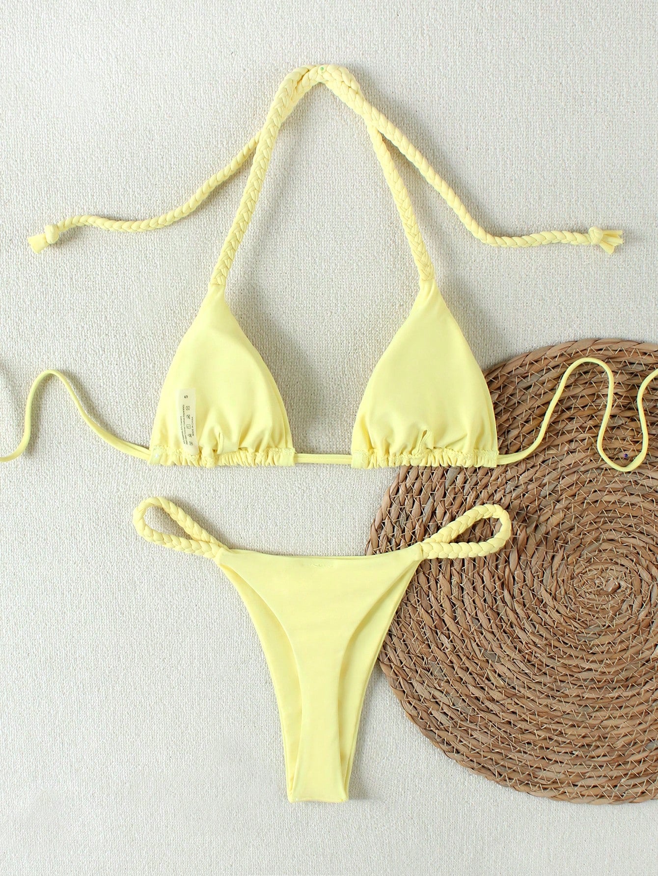 2026 Spring/Summer Women's Fresh Blue Base Brown Dot Woven Cami Bikini Swimsuit, Sexy Beach Vacation Two Pieces Swimwear