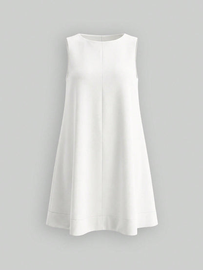 2026 Spring/Summer Women's New Round Neck Casual Elegant Daily Holiday Outing Date Outfit Round Neck Sleeveless Loose A-Line Mini White Dress, Street Style, Party Dress, Women's Vacation Outfit, Women
