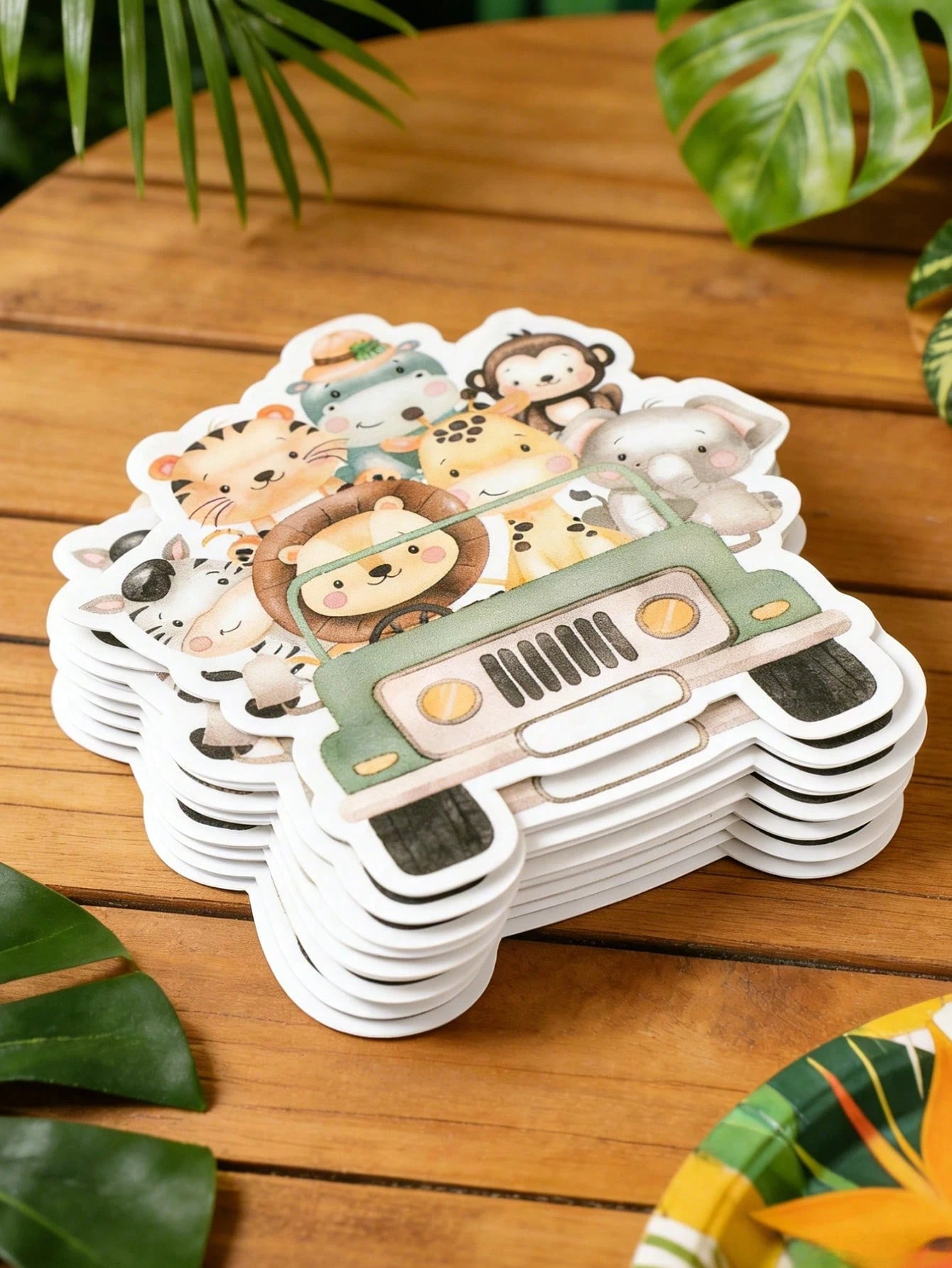 20pcs Animal Shaped Paper Napkins, Suitable For Baby Shower Party Tableware, Jungle Animal Party Disposable Napkins, Applicable For Jungle Animal Birthday Party Decorations, Baby Shower Decorations, G