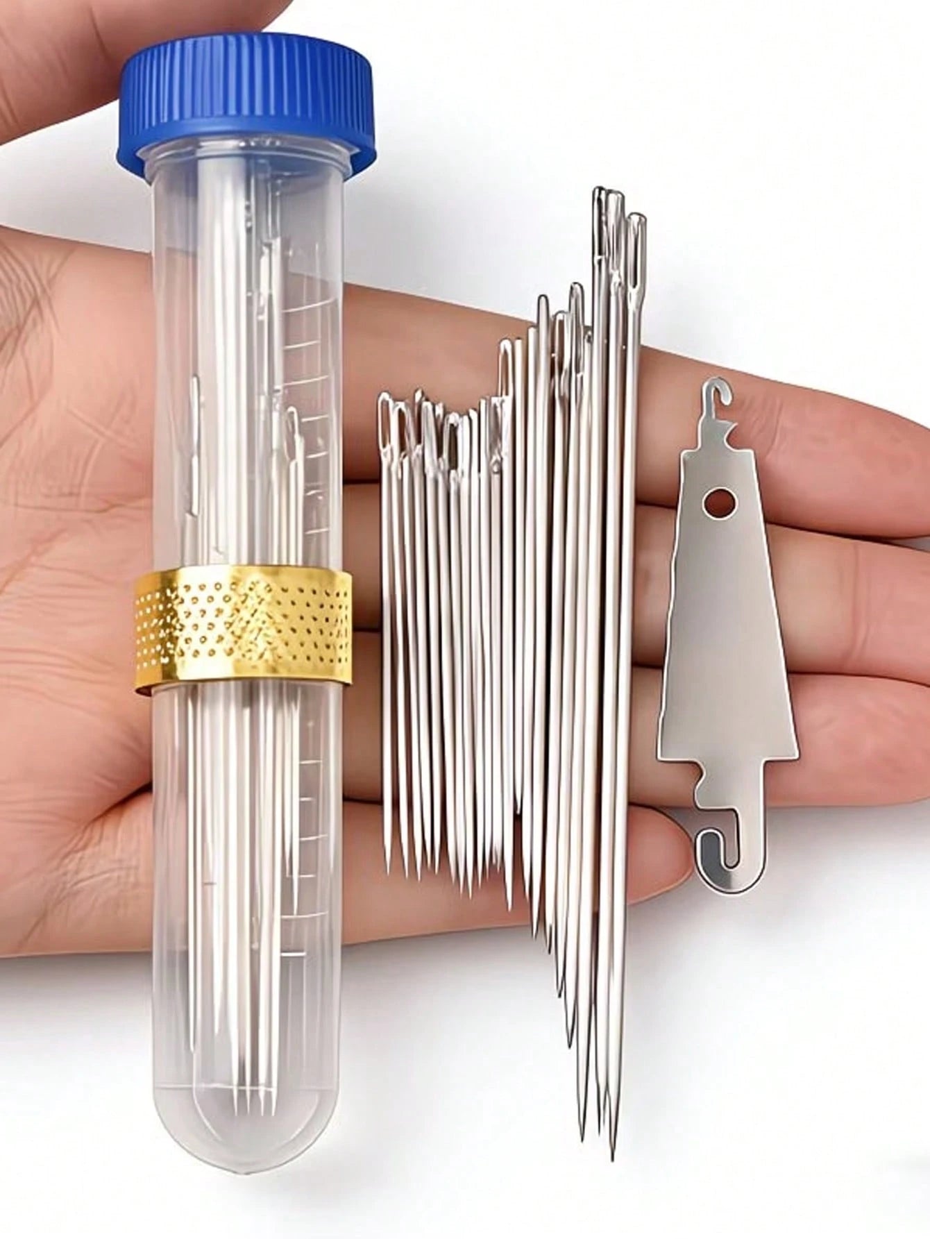 20pcs Big Eye Needle Threader Set, Traditional Steel Needles For Elderly, Handwork Sewing Clothes & Quilts (Random Color Needle Holder: Red Or Blue), Fine Needles For Handmade Sewing, Clothes, Quilts,