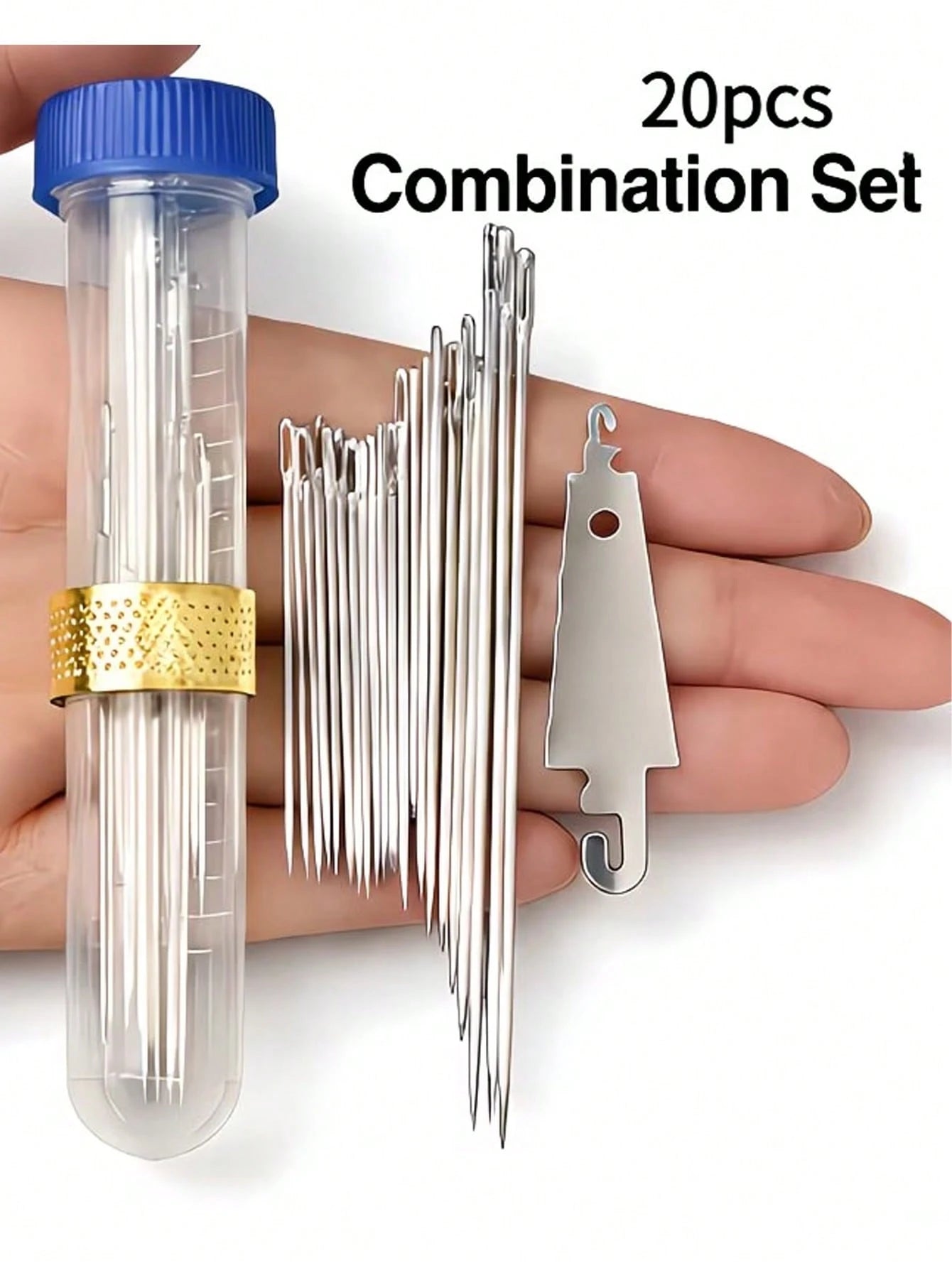 20pcs Big Eye Needle Threader Set, Traditional Steel Needles For Elderly, Handwork Sewing Clothes & Quilts (Random Color Needle Holder: Red Or Blue), Fine Needles For Handmade Sewing, Clothes, Quilts,