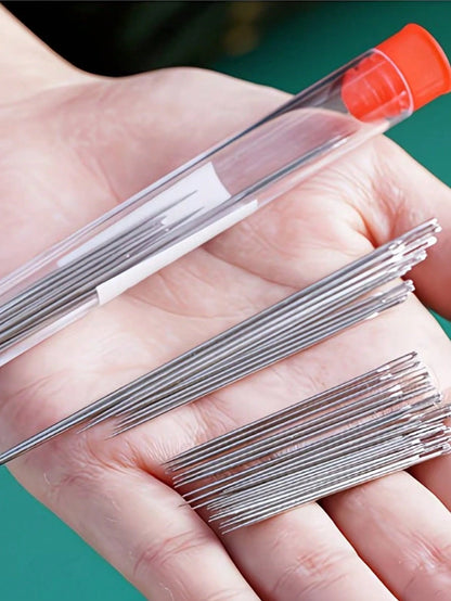 20pcs Big Eye Needle Threader Set, Traditional Steel Needles For Elderly, Handwork Sewing Clothes & Quilts (Random Color Needle Holder: Red Or Blue), Fine Needles For Handmade Sewing, Clothes, Quilts,