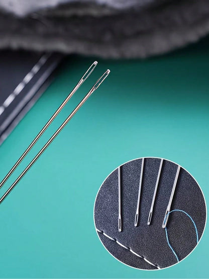 20pcs Big Eye Needle Threader Set, Traditional Steel Needles For Elderly, Handwork Sewing Clothes & Quilts (Random Color Needle Holder: Red Or Blue), Fine Needles For Handmade Sewing, Clothes, Quilts,