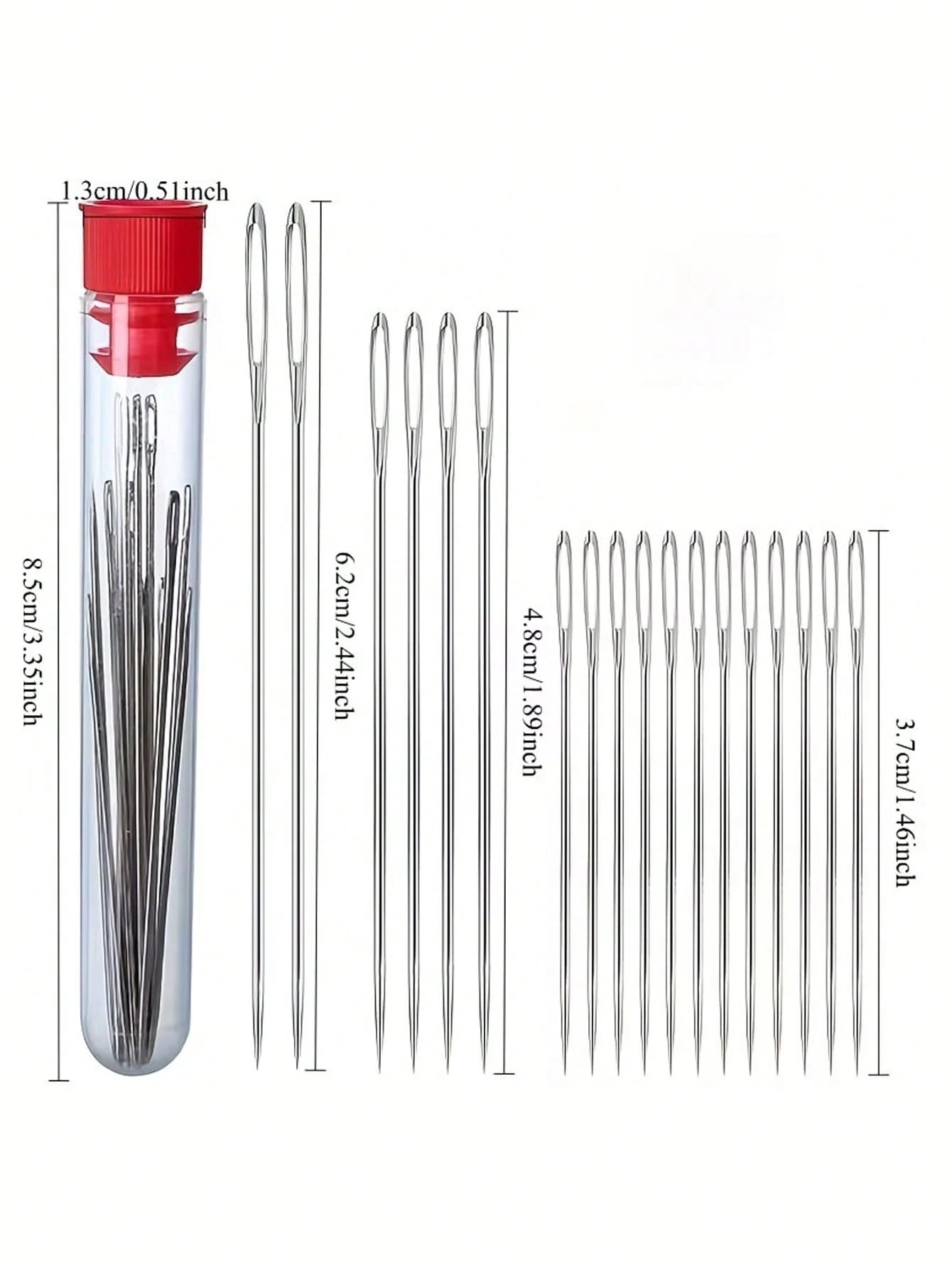 20pcs Big Eye Needle Threader Set, Traditional Steel Needles For Elderly, Handwork Sewing Clothes & Quilts (Random Color Needle Holder: Red Or Blue), Fine Needles For Handmade Sewing, Clothes, Quilts,