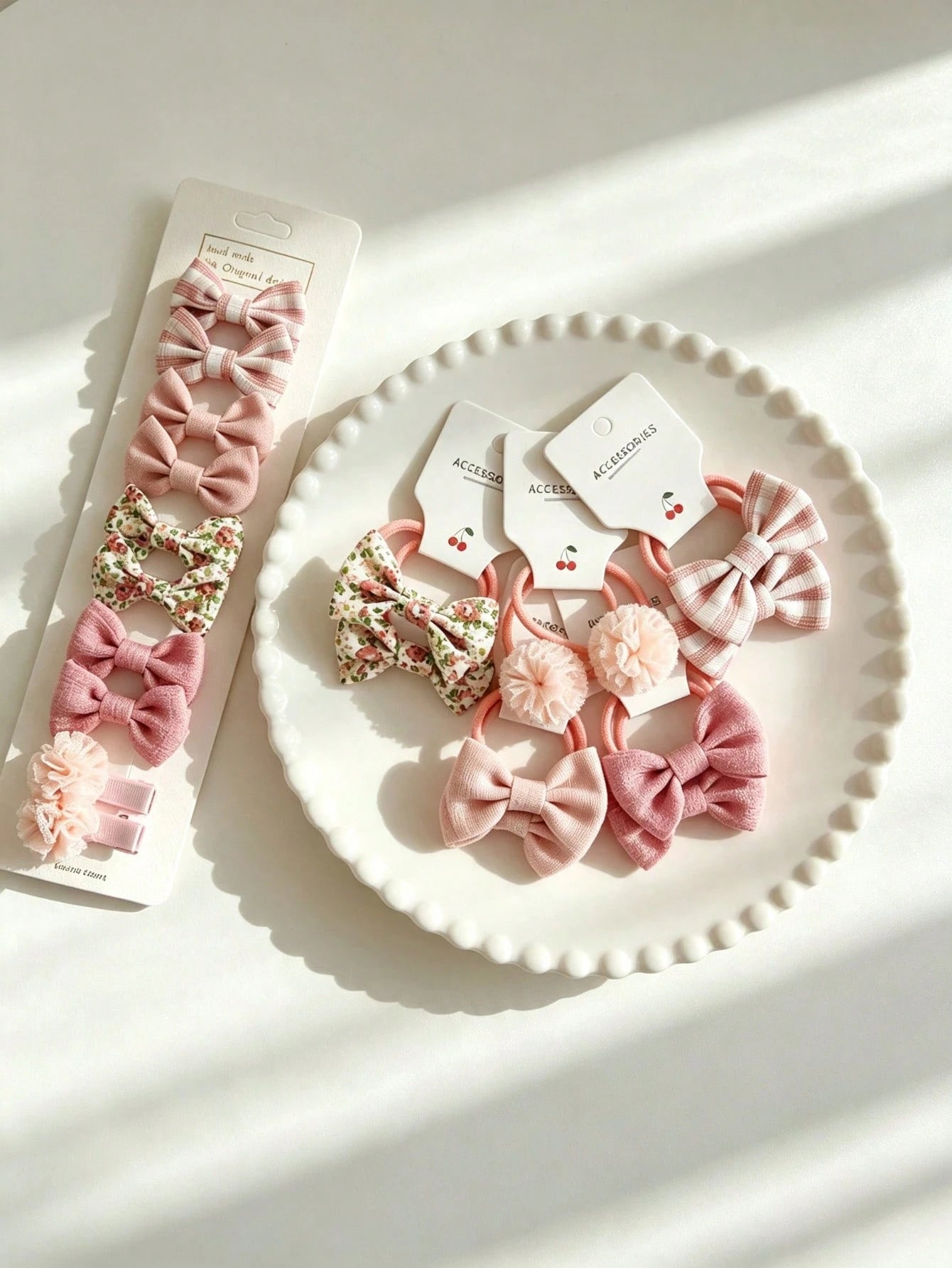 20Pcs Bow Hair Ties & Hair Clips Set, Plaid Polka Dot Knitted Flower Bowknot Elastic Hair Bands Barrettes, Cute Toddler Hair Accessories For Daily