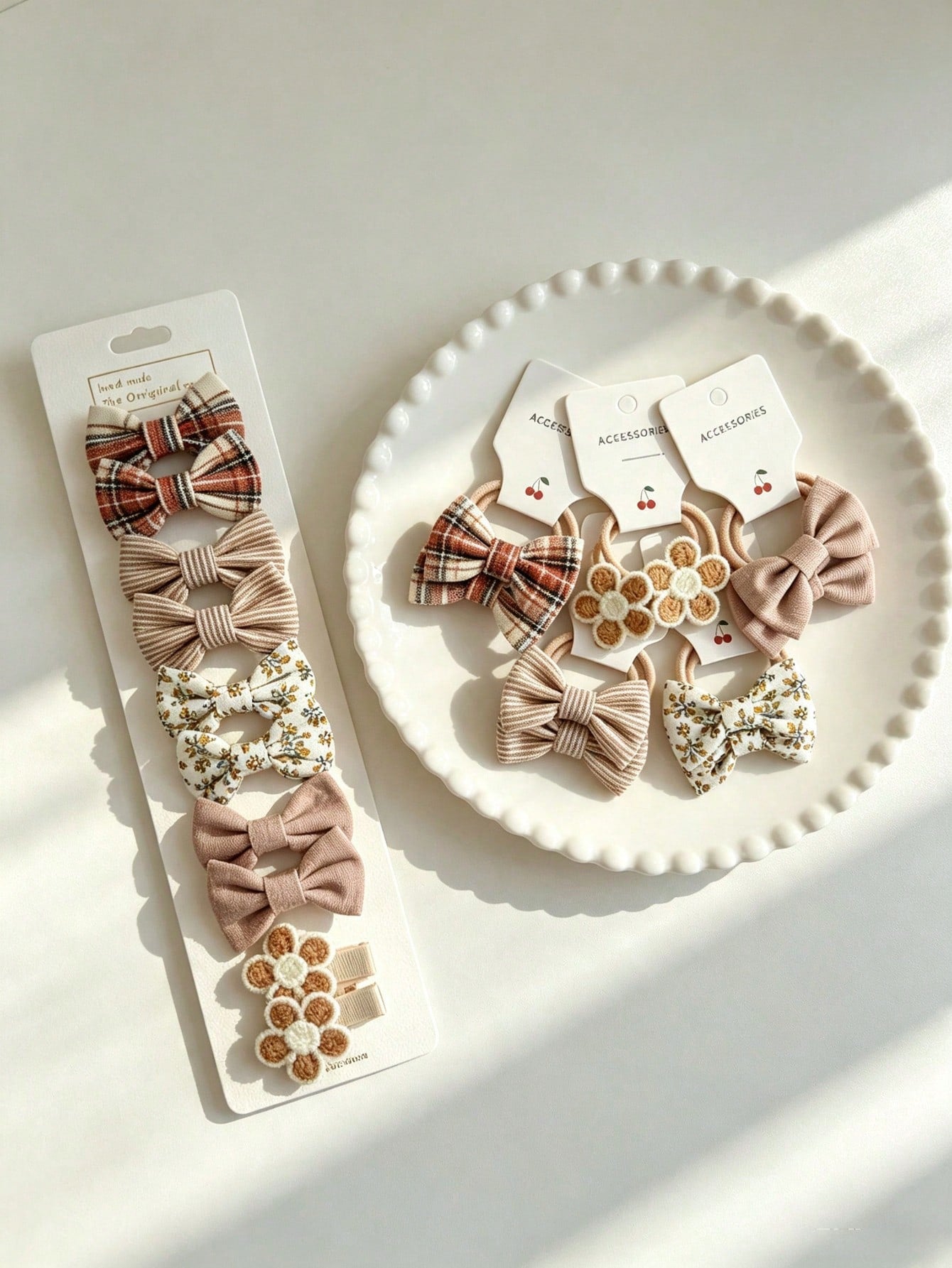 20Pcs Bow Hair Ties & Hair Clips Set, Plaid Polka Dot Knitted Flower Bowknot Elastic Hair Bands Barrettes, Cute Toddler Hair Accessories For Daily