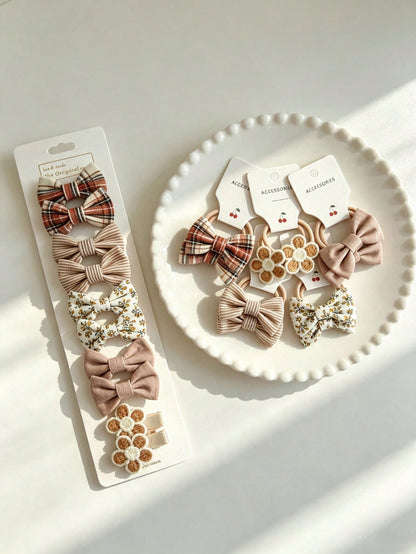 20Pcs Bow Hair Ties & Hair Clips Set, Plaid Polka Dot Knitted Flower Bowknot Elastic Hair Bands Barrettes, Cute Toddler Hair Accessories For Daily