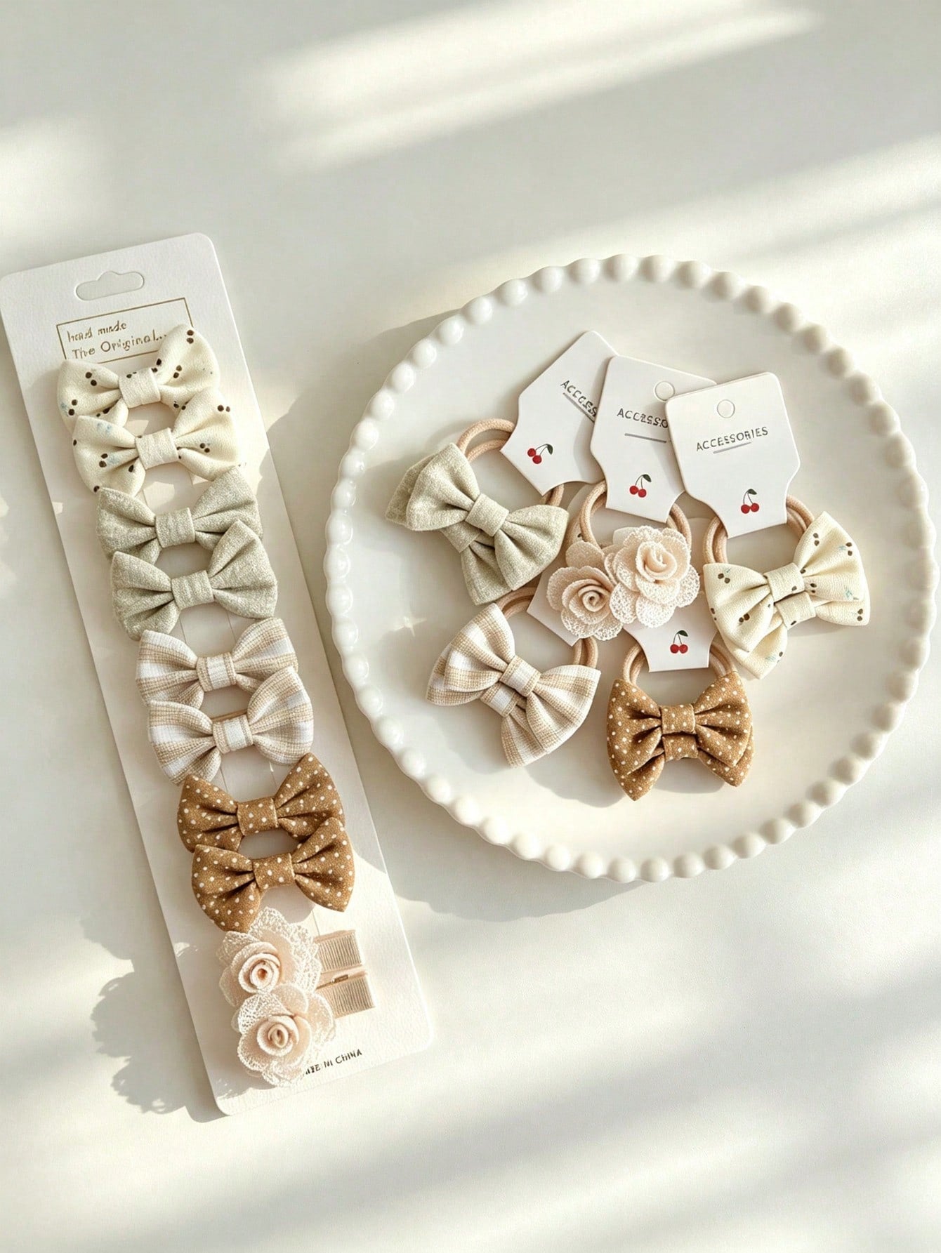 20Pcs Bow Hair Ties & Hair Clips Set, Plaid Polka Dot Knitted Flower Bowknot Elastic Hair Bands Barrettes, Cute Toddler Hair Accessories For Daily
