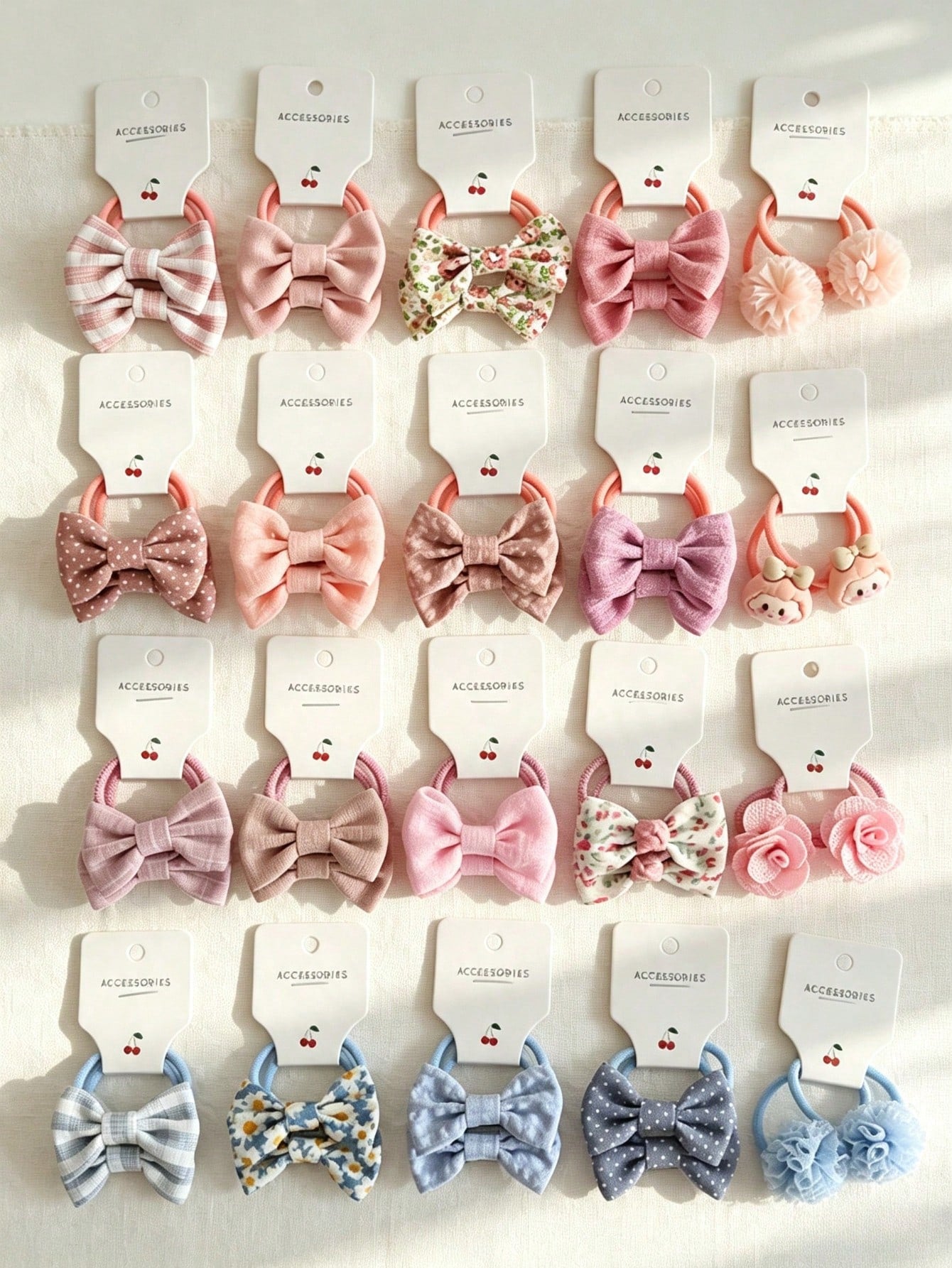 20Pcs Bow Hair Ties & Hair Clips Set, Plaid Polka Dot Knitted Flower Bowknot Elastic Hair Bands Barrettes, Cute Toddler Hair Accessories For Daily