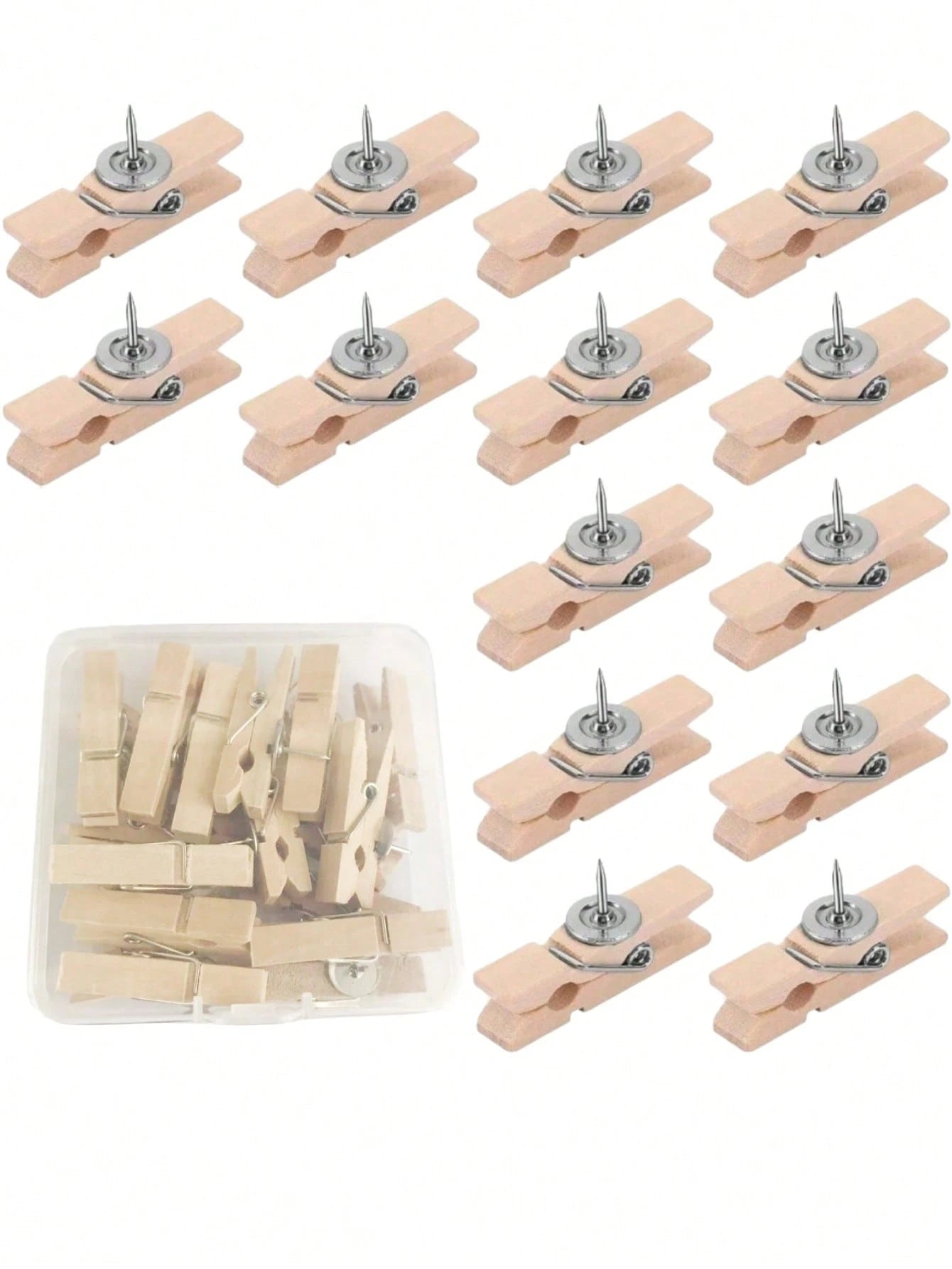 20pcs Creative Wooden Clips, Photo Clips, Cork Board Pins, Multipurpose Pins Suitable For Cork Boards And Bulletin Boards, Office And Classroom Decor