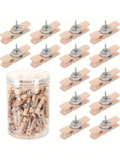 20pcs Creative Wooden Clips, Photo Clips, Cork Board Pins, Multipurpose Pins Suitable For Cork Boards And Bulletin Boards, Office And Classroom Decor