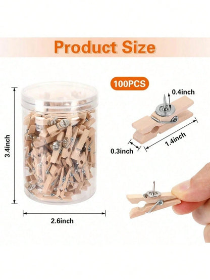 20pcs Creative Wooden Clips, Photo Clips, Cork Board Pins, Multipurpose Pins Suitable For Cork Boards And Bulletin Boards, Office And Classroom Decor
